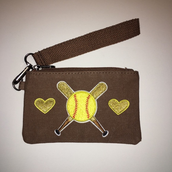 Softball Themed Zippered Pouch/Wristlet - Picture 1 of 6